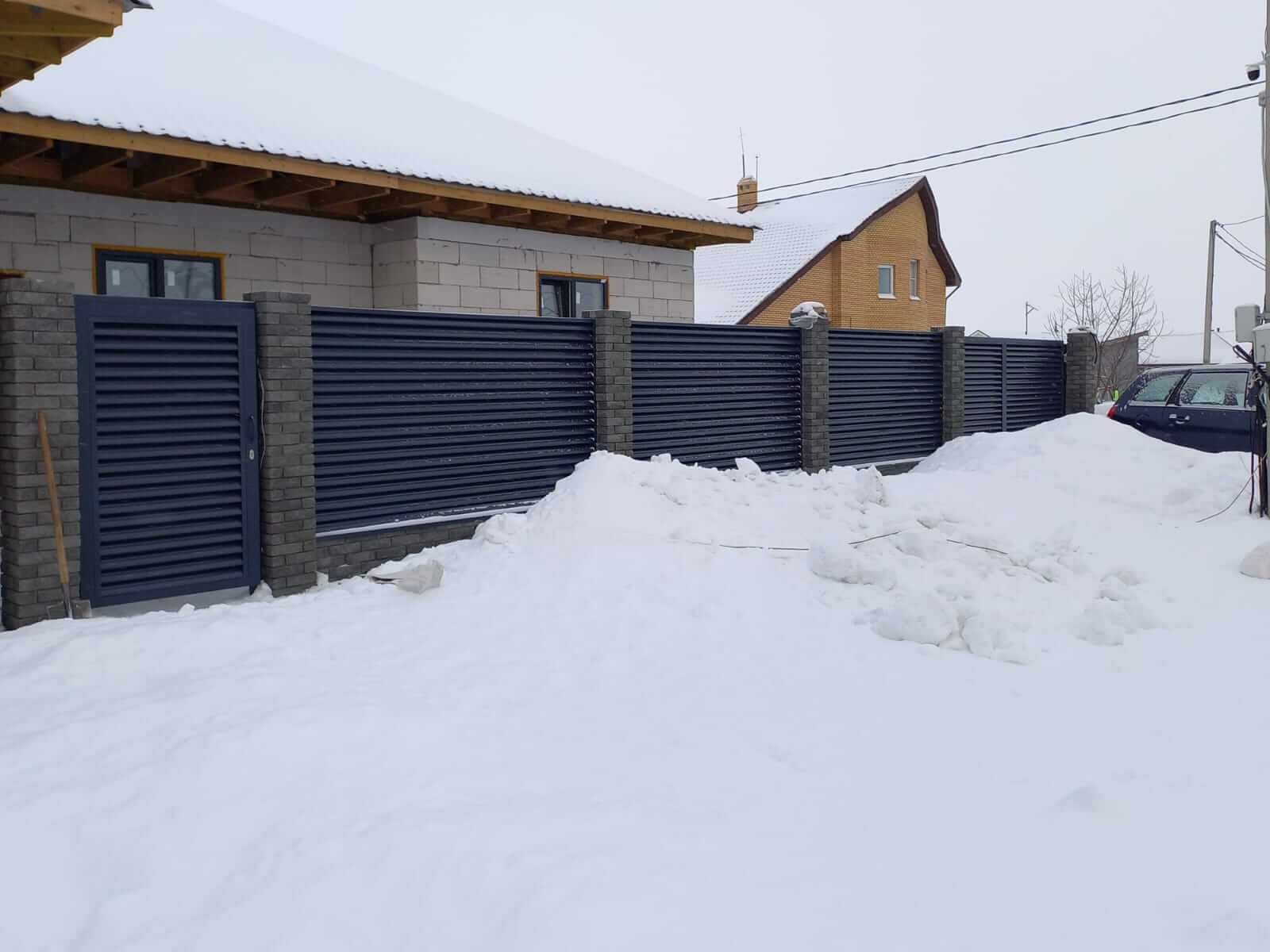 Забор из ламелей еврожалюзи 41м RAL7024/7024 Серый Графит двусторонний в Киржаче